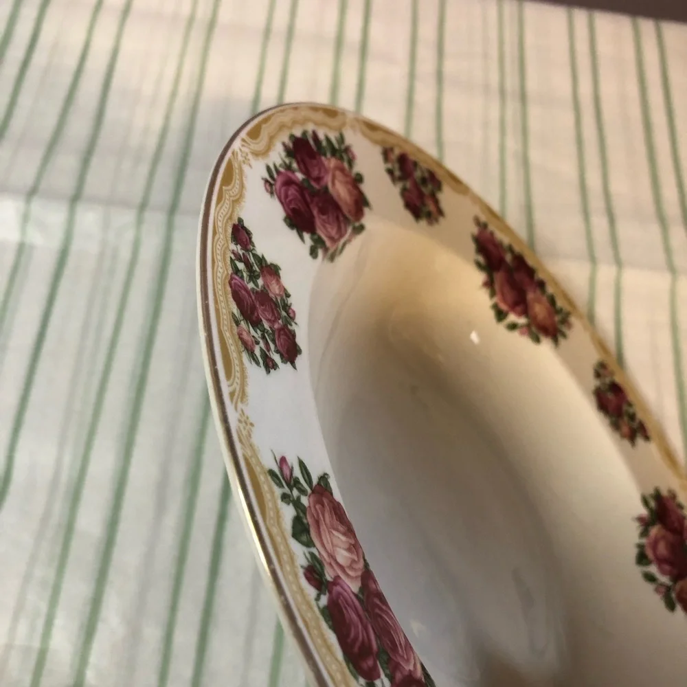 Vintage Farberware Sydney Roses Ceramic Soup Bowl White
